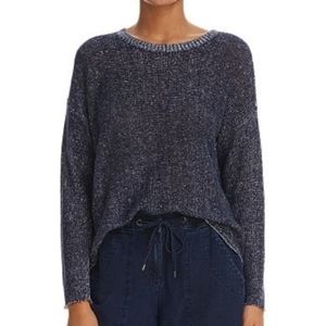 Eileen Fisher Marled Organic Linen Boxy Crewneck Blue White Sweater size L